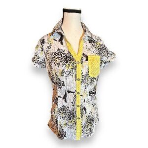 Womens S Small Le Grenier Button Down Contrasting Floral Short Sleeve Top